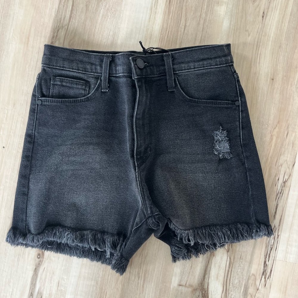 Light Distressed Black Jean Shorts